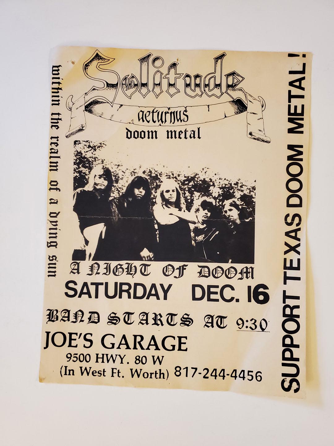 Solitude Aeturnus Flyer, Joe's Garage, Fort Worth, Texas 1989-12-16