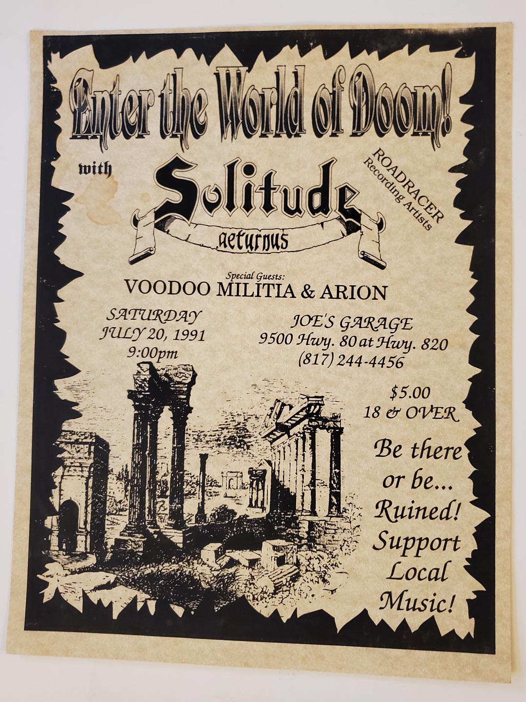 Solitude Aeturnus Flyer, Enter the World of Doom (1991-07-20)