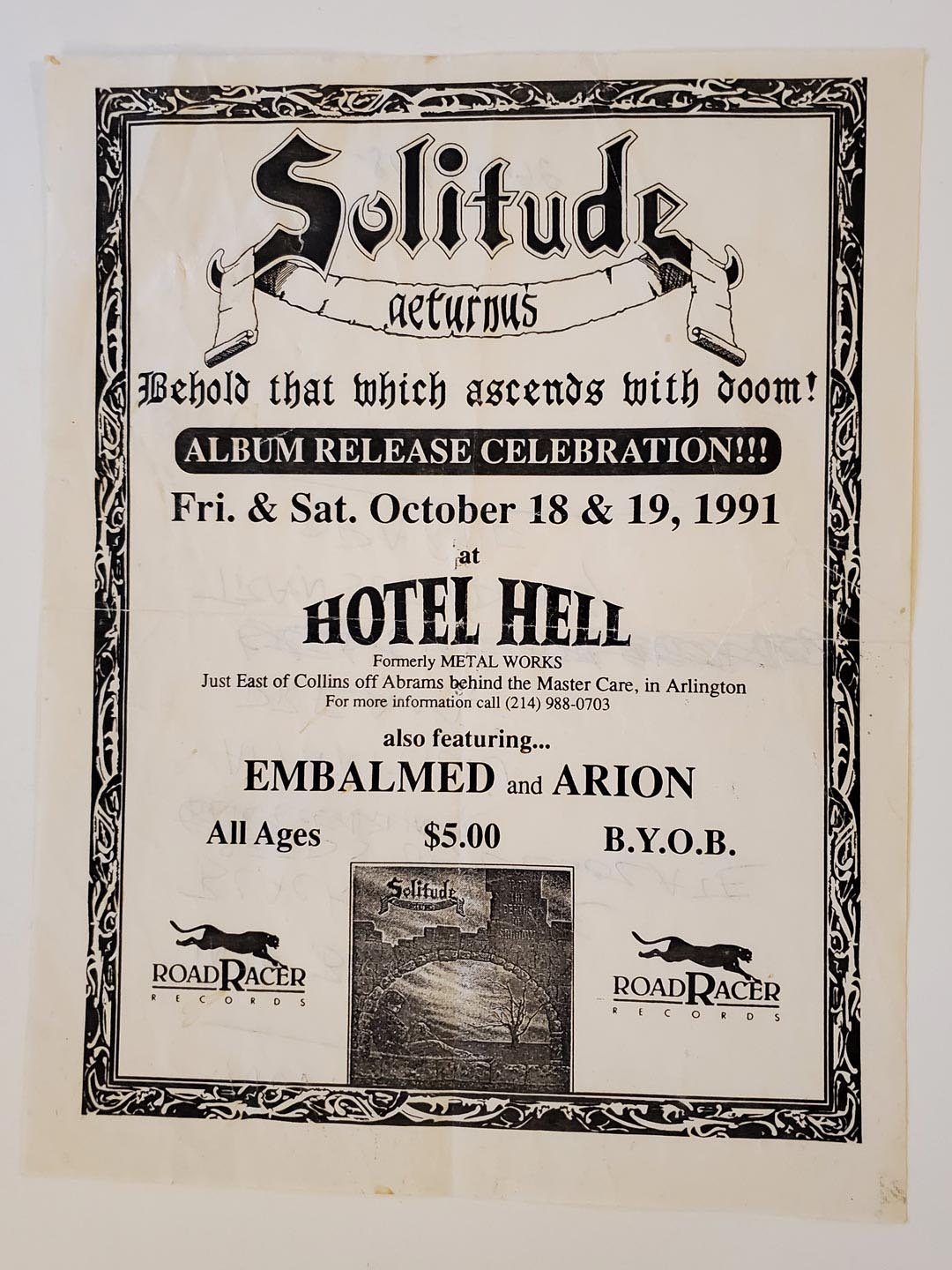 Solitude Aeturnus Flyer, Album Release (1991-10-18 & 19)