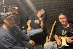 Solitude Aeturnus guitarists, Edgar Rivera, John Perez, and Steve Moseley, gearing up for the Hell's Heroes VI festival (March 2024).